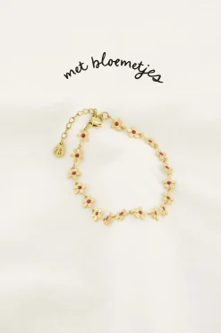 ZUSSS armband met bloemen roze rood* Armbandjes