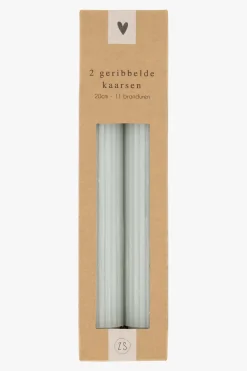 ZUSSS 2 geribbelde kaarsen 20 cm saliegroen* Kaarsen