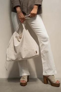 ZUSSS katoenen tas met logoprint zand/wit* Schoudertassen & Handtassen