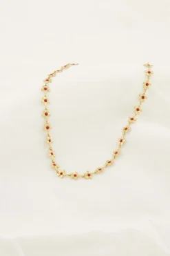 ZUSSS ketting met bloemen roze rood* Kettingen