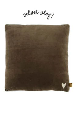 ZUSSS kussen velvet met brede rand 45x45cm antracietgrijs/zand* Kussens