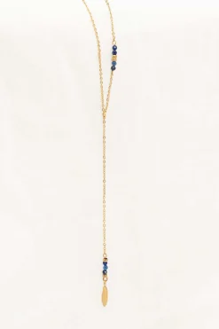 ZUSSS lange ketting met veertje goud/kobalt* Kettingen