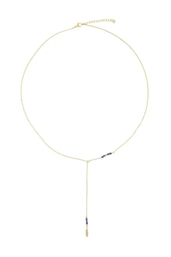 ZUSSS lange ketting met veertje goud/kobalt* Kettingen