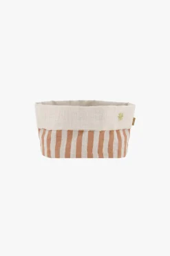 ZUSSS linnen mandje strepen M terra roze* Keukenaccessoires