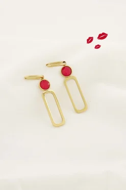 ZUSSS oorbel met glassteen roze rood* Oorbellen