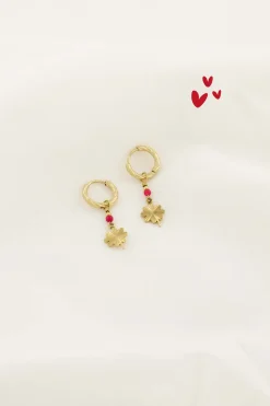 ZUSSS oorbel met klavertje roze rood* Oorbellen
