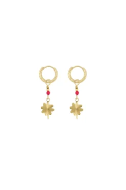 ZUSSS oorbel met klavertje roze rood* Oorbellen