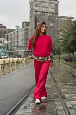 ZUSSS satijnen twill broek roze rood* Broeken & Jeans