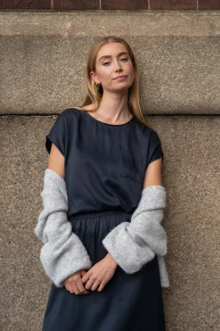 ZUSSS satijnen twill top met boothals* Tops
