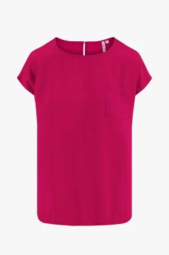 ZUSSS satijnen twill top met boothals roze rood* Tops