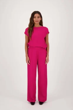 ZUSSS satijnen twill top met boothals roze rood* Tops