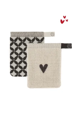 ZUSSS set van 2 washandjes hartje/patroon antracietgrijs/zand* Bad