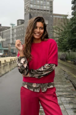 ZUSSS trui met boothals roze rood* Truien