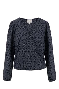 ZUSSS wikkeltop met blockprint donkerblauw grijs* Tops