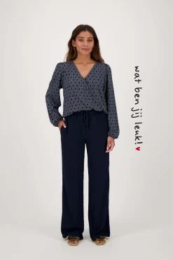 ZUSSS wikkeltop met blockprint donkerblauw grijs* Tops
