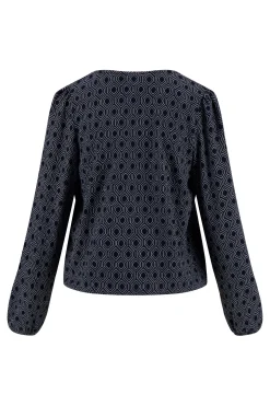 ZUSSS wikkeltop met blockprint donkerblauw grijs* Tops